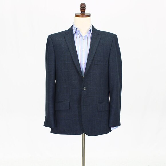 Haggar 46R Navy Check 2-Button Sport Coat Blazer Jacket T772 - Picture 1 of 11